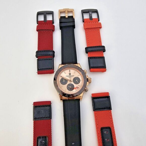 Pagani Design Other - Pagani Design Watch Men's 40MM Gold Dial Black Plastic Red Orange Canvas Bands